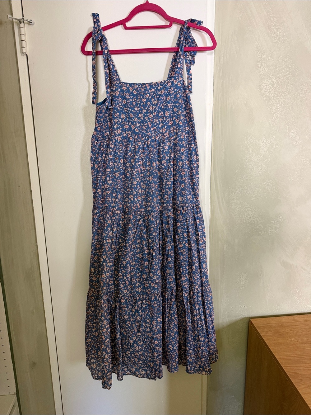 Madewell Cotton Blue Floral Tie-Shoulder Maxi Dress